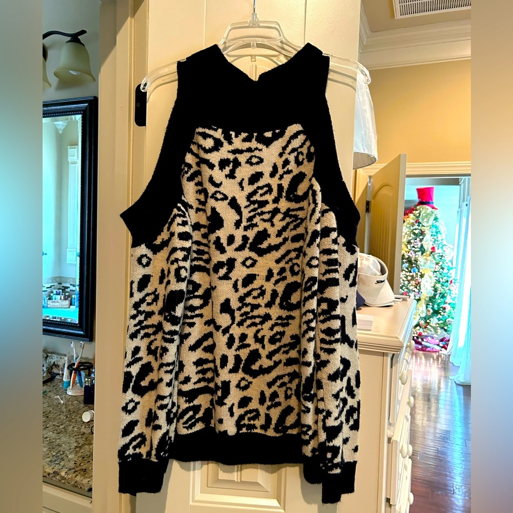 Animal Print Cold-Shoulder Sweater